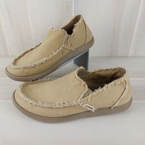 Crocs Santa Cruz Slip On Loafers Men’s Size 8 Canvas Tan Distressed 10128